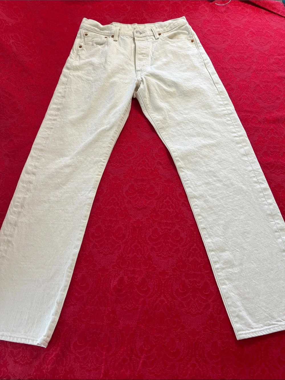 Levi's 501 Original Fit White Oak Cone Denim Jeans Men's 31x32 Off White Button